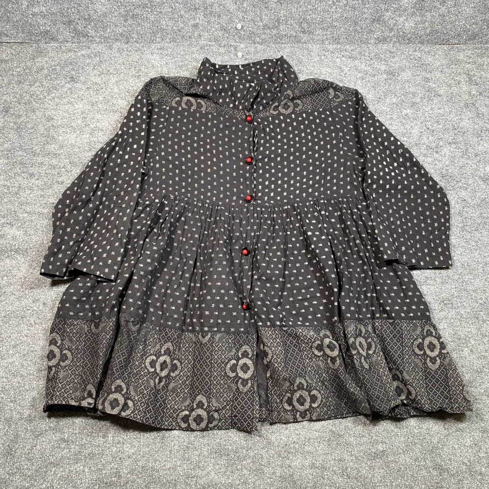 Cupcake International Womens XL Black Cotton Babydoll Dress Red Button Smock